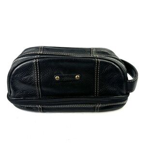 Fossil Toiletry Bag Mens Black Leather Travel Case